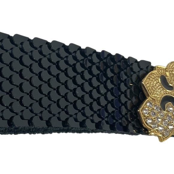 Vintage Gantos Black Belt with Gold Rhinestone Clasp - Picture 3 of 11